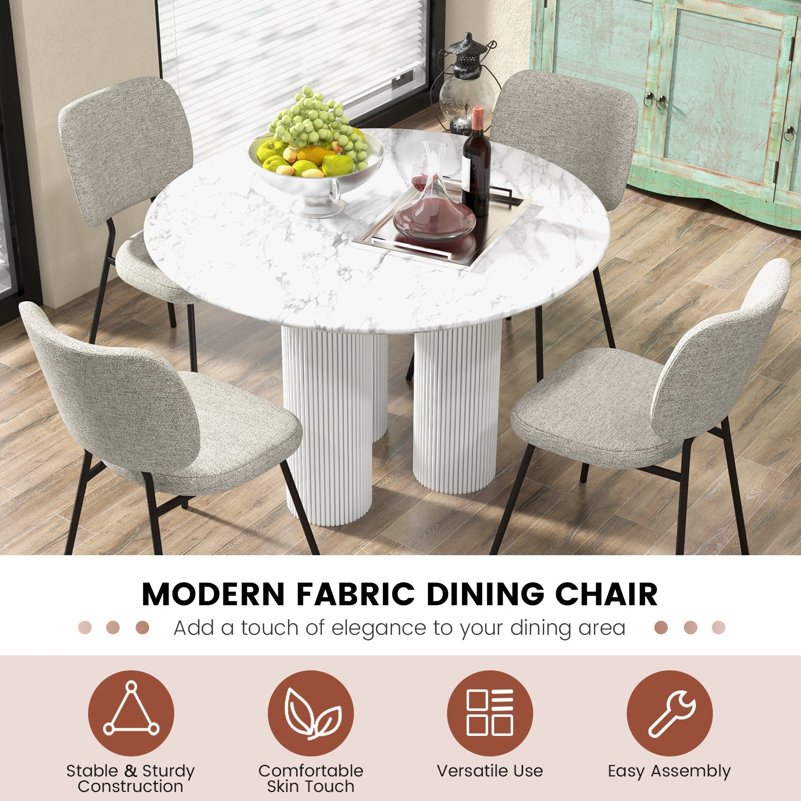 Set of 2 Modern Armless Dining Chairs with Linen Fabric