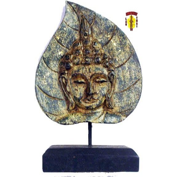 Tabletop or Shelf Décor Green Buddha Face on Leaf