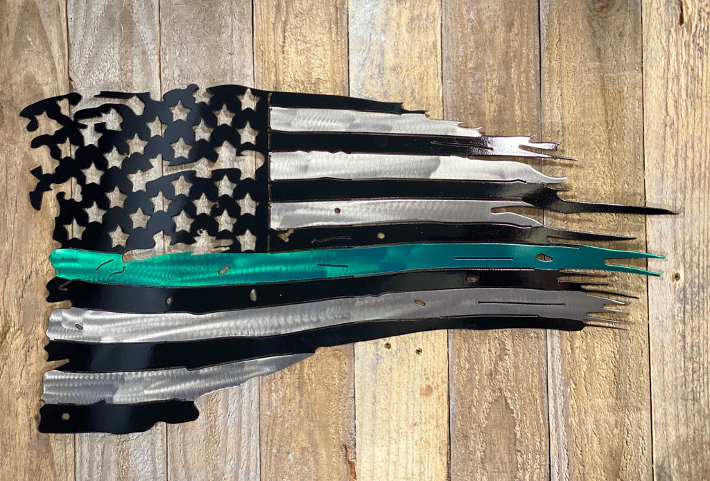 Tattered Thin Green Line Distressed American Flag For Military