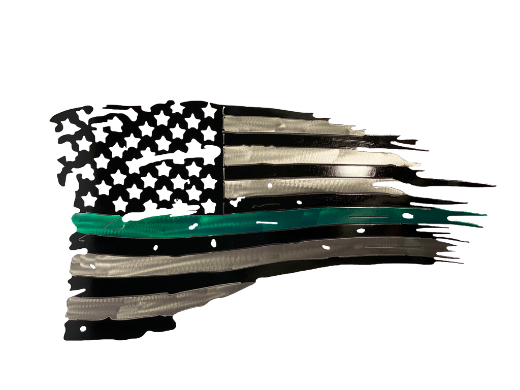Tattered Thin Green Line Distressed American Flag For Military