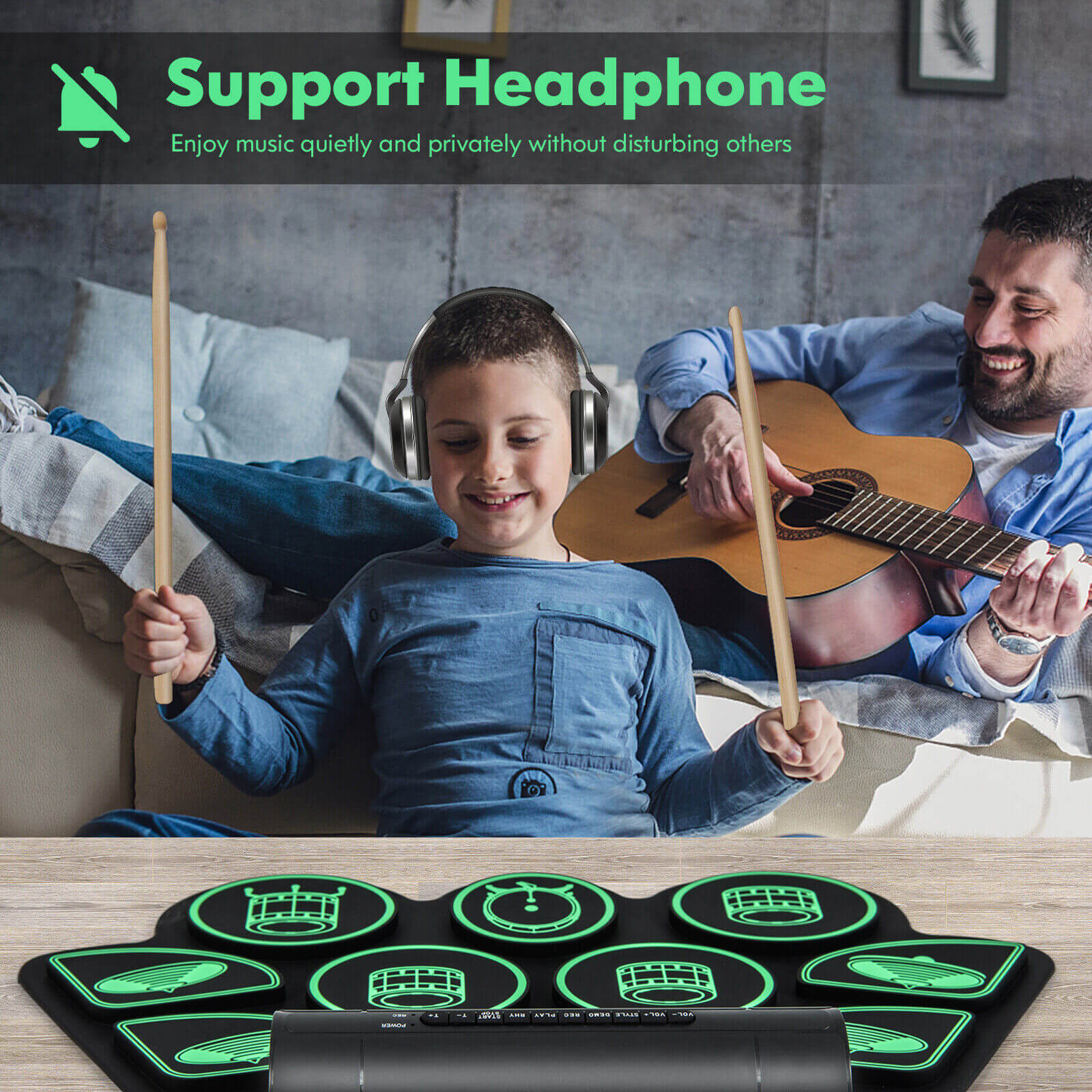 Electronic Drum Set with 2 Build-in Stereo Speakers for Kids