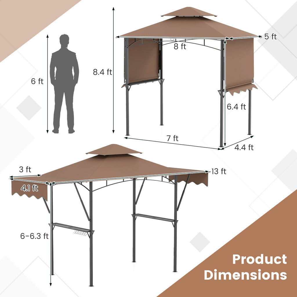 13 x 5 Feet Grill Gazebo with Dual Side Awnings and 2 Shelves Adjustable Shadow