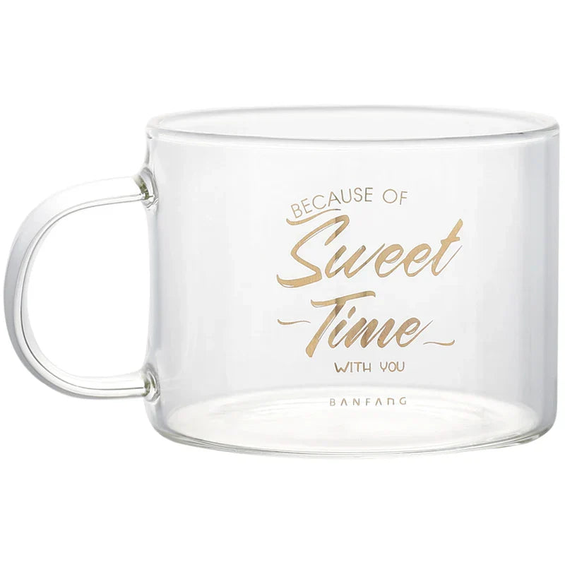 DecorBites™ Creative Alphabet Glass Juice Cup with Handle | Personalized Office Tea and Dessert Cup