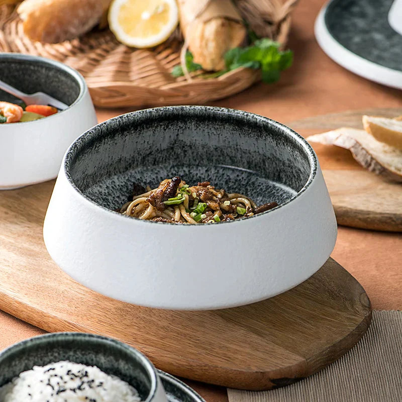 DecorBites™ Ice Cracked Glaze Ceramic Grey Plate and Bowls Set