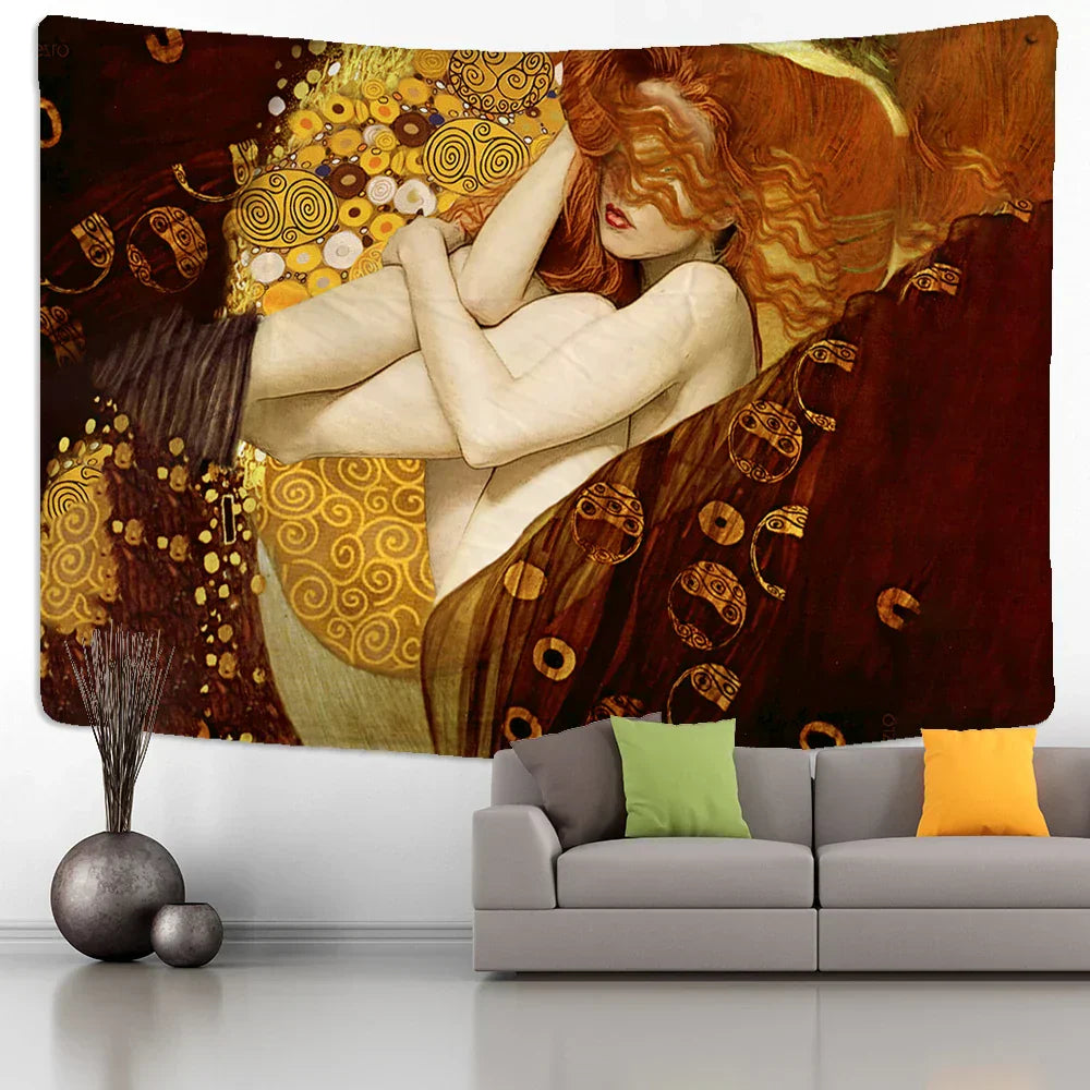 DecorBites™ Gold Kiss Oil Painting Tapestry Wall Hanging Art Blanket
