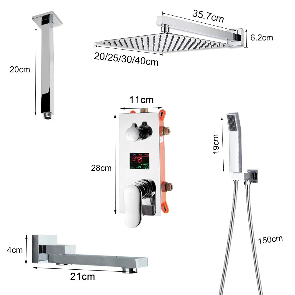 DecorBites™ 16" Big Rainfall Shower Faucet with Digital Display and Single Lever Temperature Control