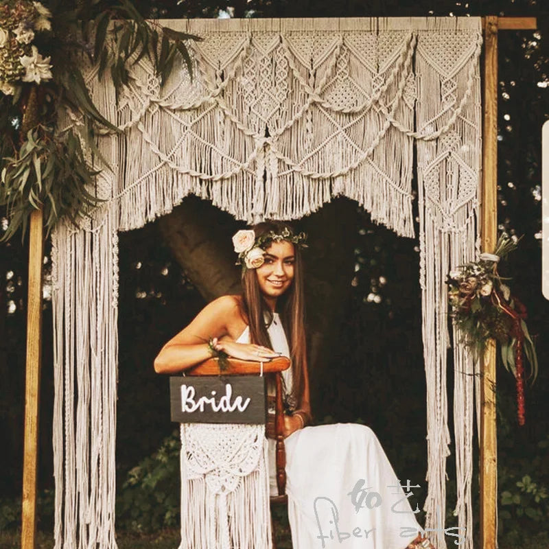 DecorBites™ Cotton Macrame Wedding Backdrop Curtain with Tassel | Boho Wall Tapestry