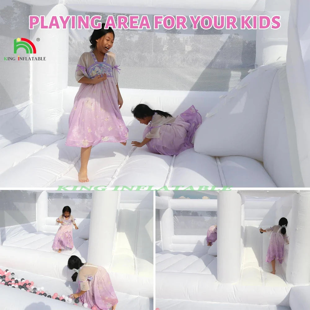 15x15x10ft White Inflatable Bounce Castle Kids Bounce House with Slide,Ball Pit for Party