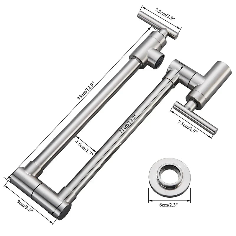 DecorBites™ Double Joint Spout Brass Kitchen Faucet, Single Hole Two Handle Swing Arm