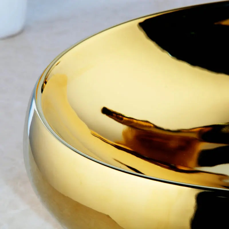 DecorBites™ Gold Ceramic Basin Sink & Brass Faucet Set with Pop Drain