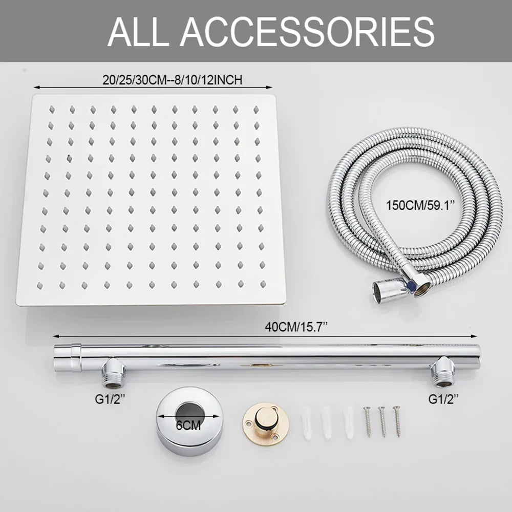 DecorBites™ 10" Square Rainfall Shower Head Set with Stainless Steel Hose