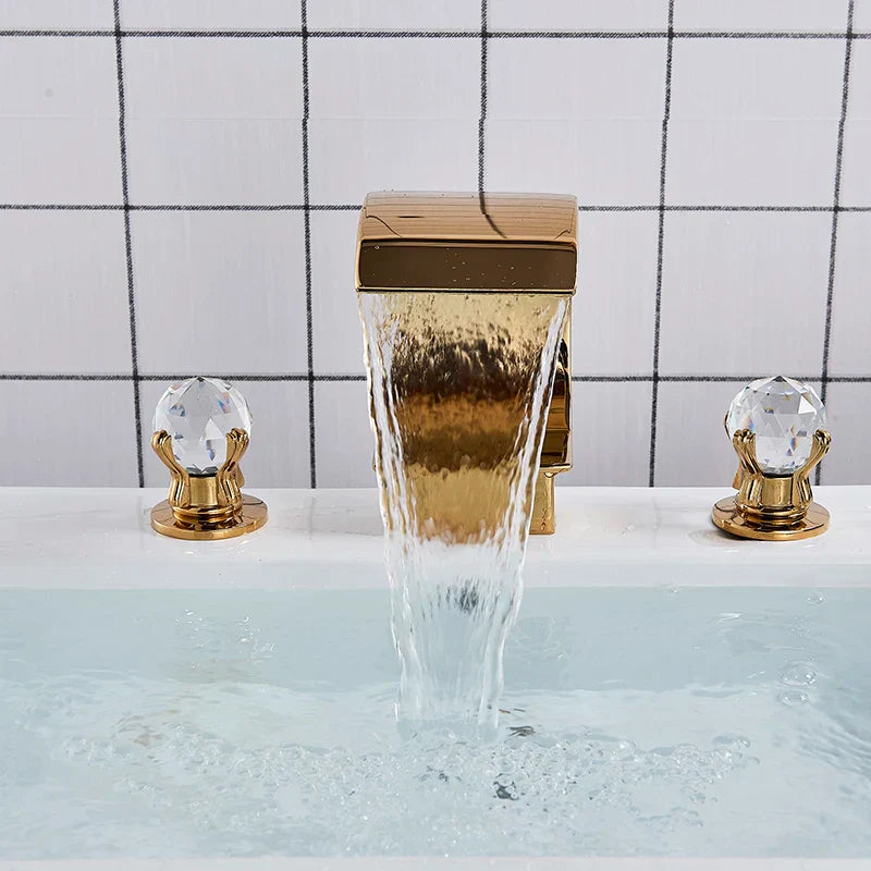 DecorBites™ Gold Waterfall Double Handle Bathroom Basin Faucet