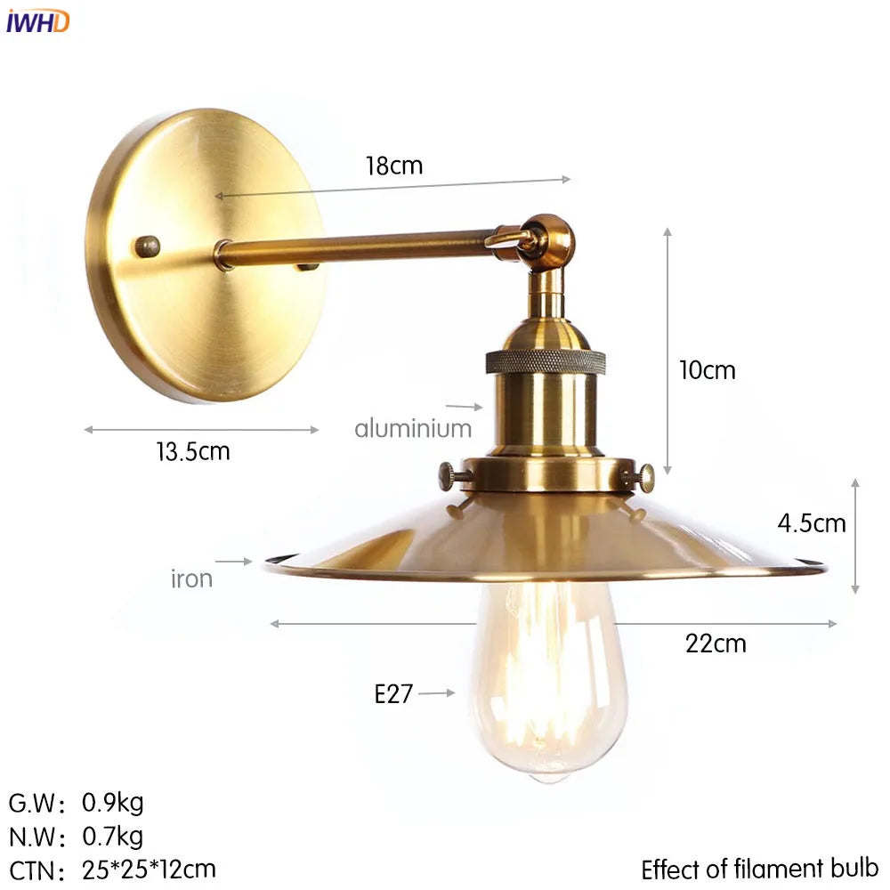 DecorBites™ Antique Gold Rustic LED Wall Light for Home Decor