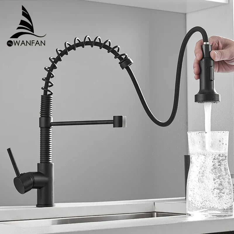 DecorBites™ Brush Brass Kitchen Faucet Single Lever Pull Out Spring Spout Mixer Tap