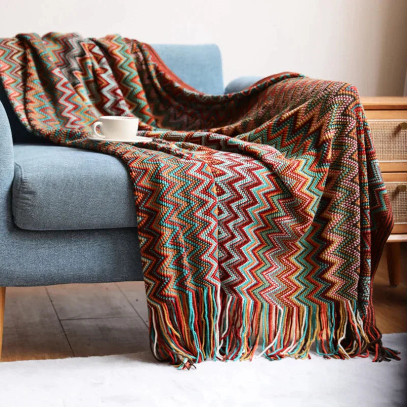 DecorBites™ Geometric Aztec Baja Blanket - Boho Decor Sofa Cover & Throw