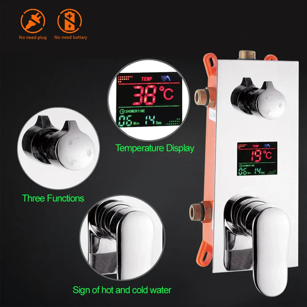 DecorBites™ 16" Big Rainfall Shower Faucet with Digital Display and Single Lever Temperature Control