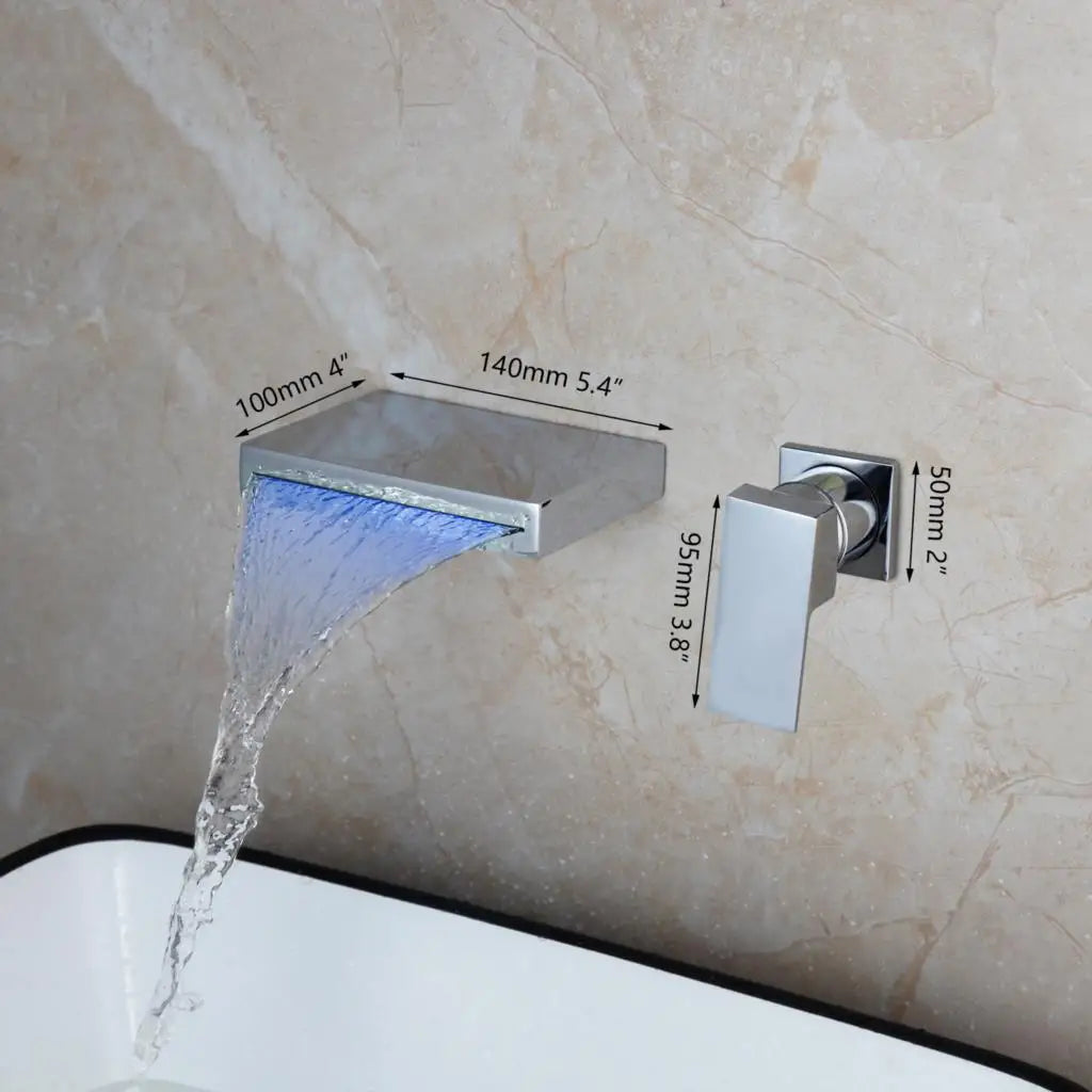 DecorBites™ LED Waterfall Bathtub Faucet in Chrome & Black - Wall Mounted Single Handle