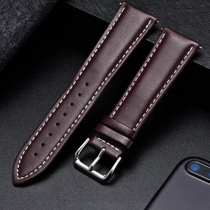 COROS Calfskin Leather Watch Band - Soft Wrist Strap with Silver Buckle