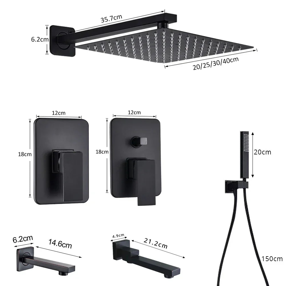 DecorBites™ Black Shower Set with Handshower and Rotate Bath Spout