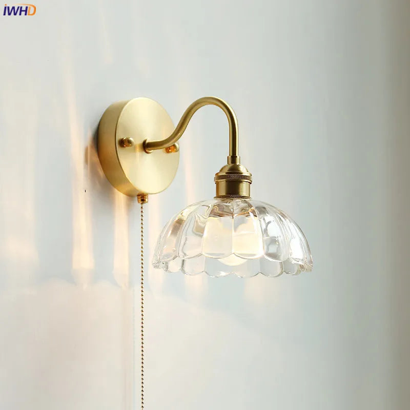 DecorBites™ Glass Copper LED Wall Lights with Pull Chain Switch for Home Bedroom Bathroom Mirror
