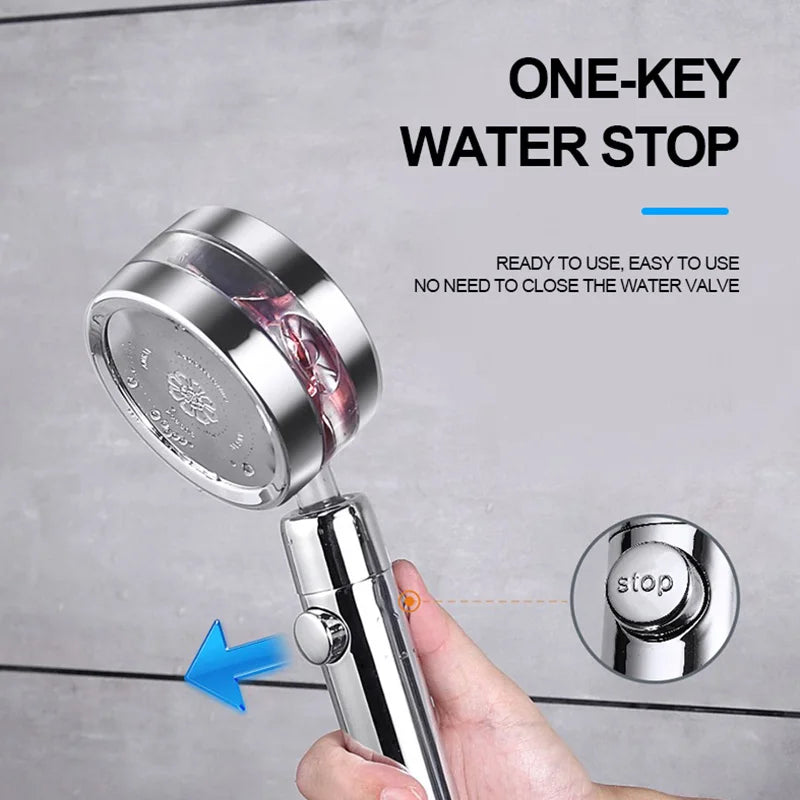 DecorBites™ Double Panel Turbo Shower Head with Spiral Water Flow and One Key Stop