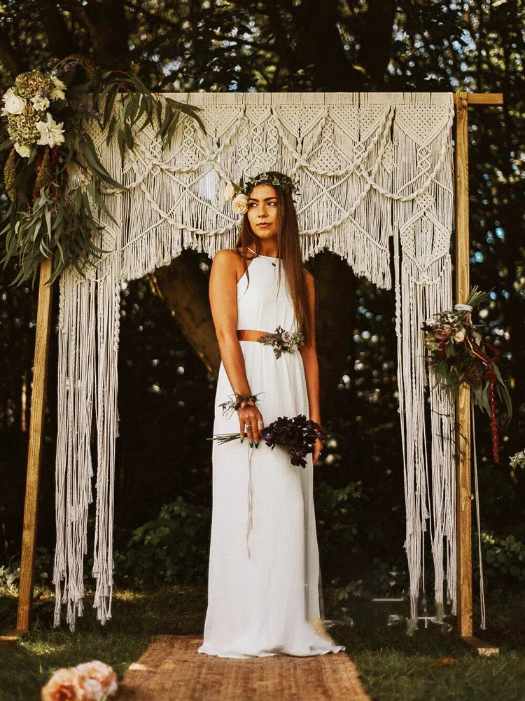 DecorBites™ Cotton Macrame Wedding Backdrop Curtain with Tassel | Boho Wall Tapestry