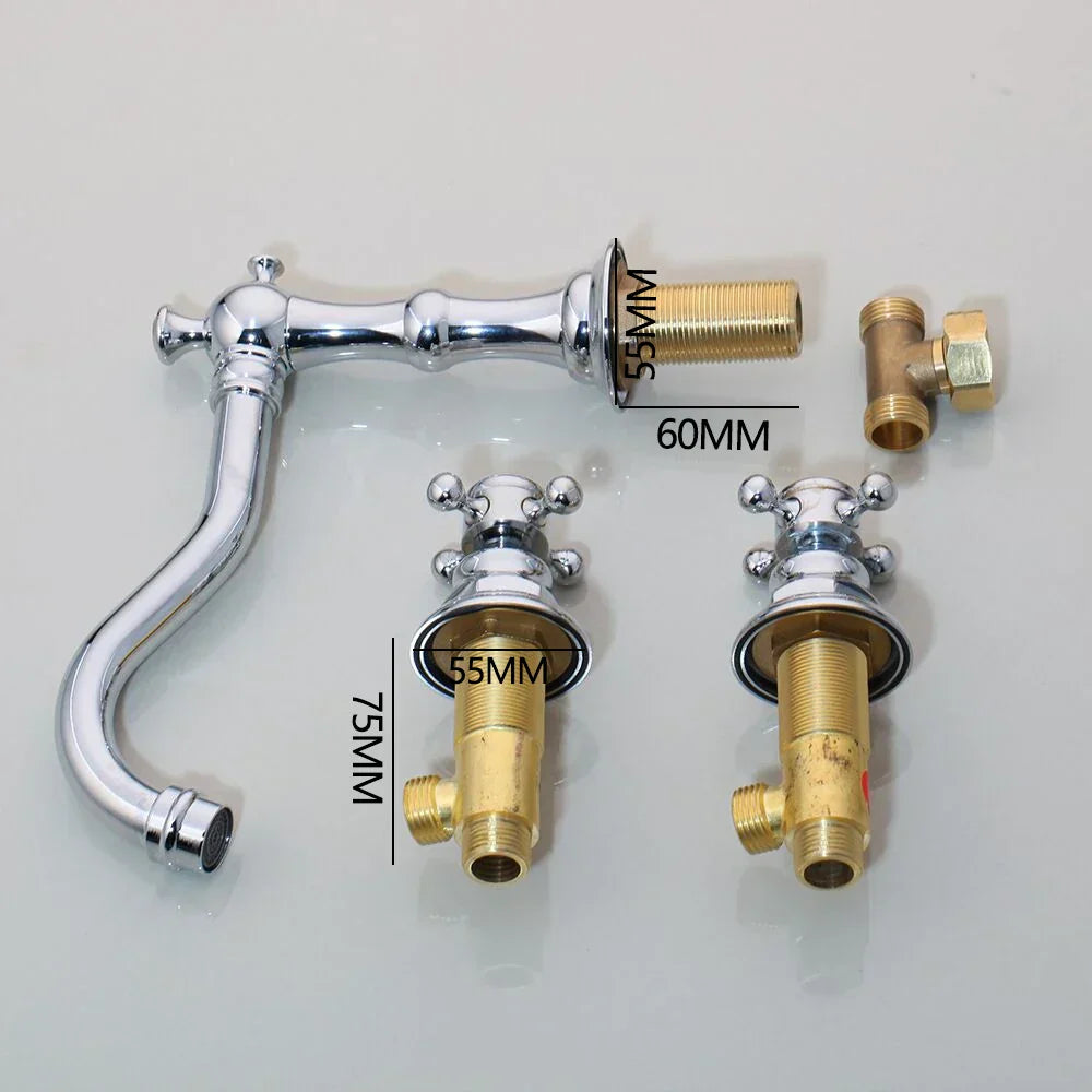 DecorBites™ Dual Handle Basin Faucet in Chrome Solid Brass with Antique Black Finish