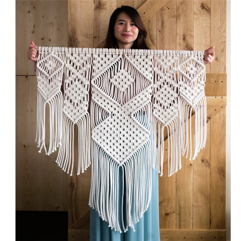 DecorBites™ Large Hand-Woven Macrame Tapestry with Tassels