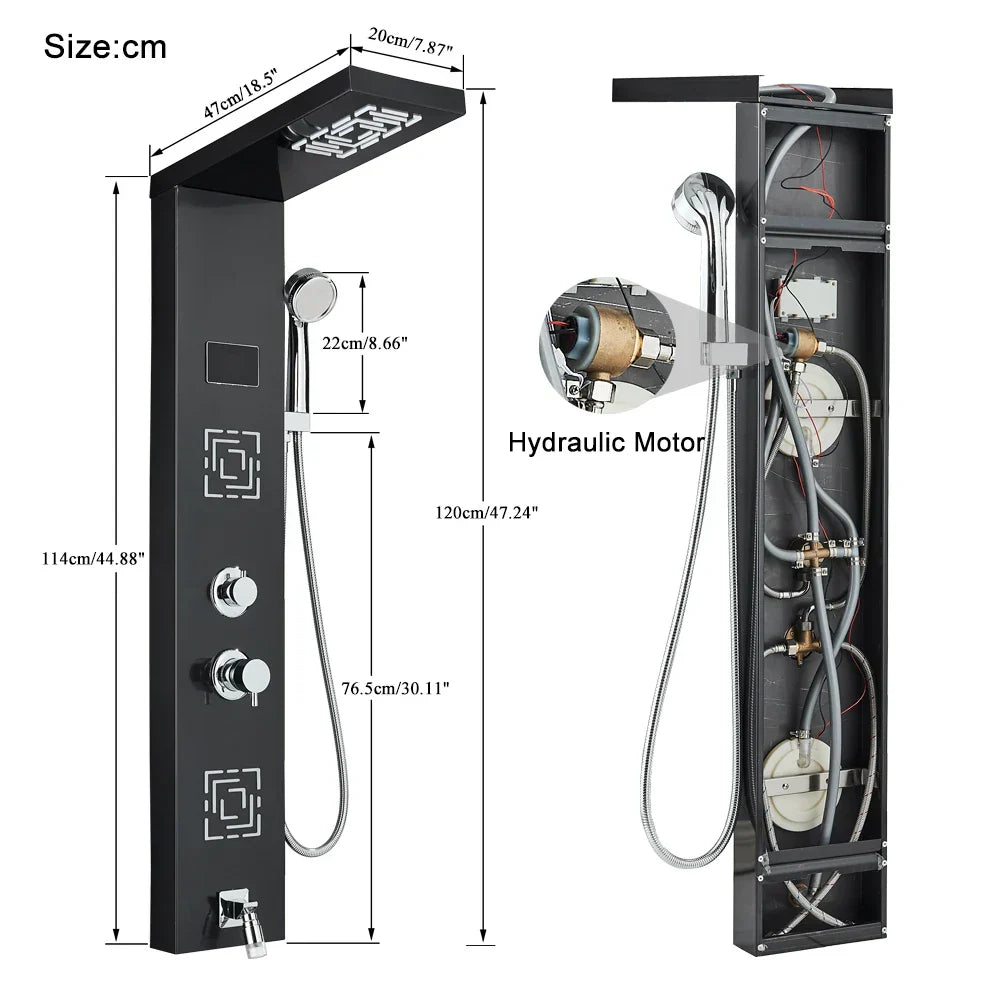 DecorBites™ LED Light Shower Faucet System: Rainfall, Massage Jets, Waterfall Panel with Temperature Control