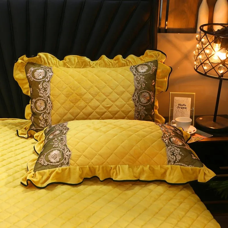 DecorBites™ Crystal Velvet Bedspread Set with Super Soft Quilting & Lace Bedskirt