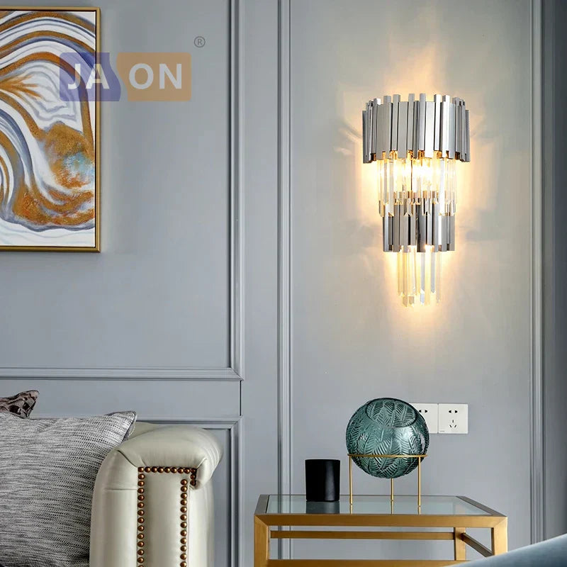 DecorBites™ Crystal Clear LED Wall Sconce Chrome Silver Gold Wall Light for Bedroom