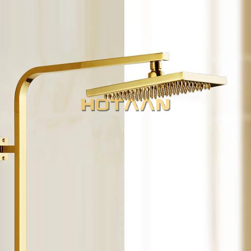 DecorBites™ Gold Square OverHead Rain Shower Head Copper Bathroom Shower