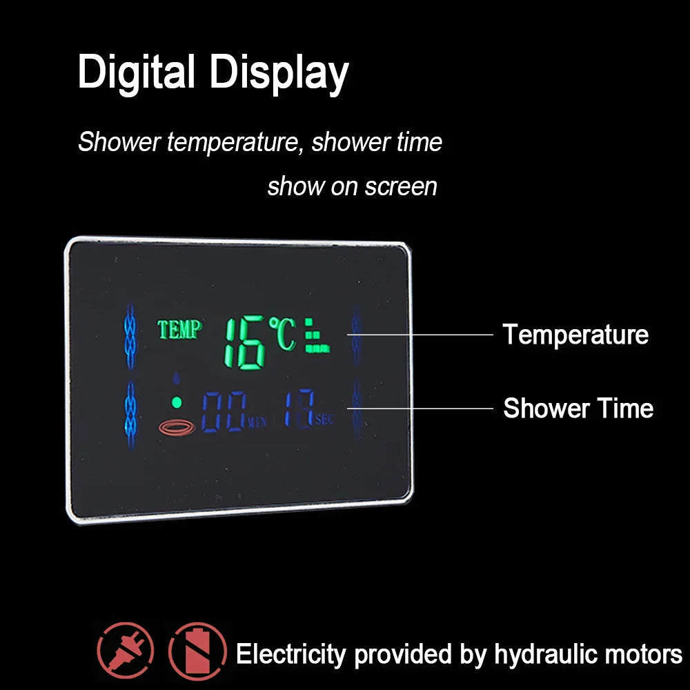 DecorBites™ LED Light Shower Faucet System: Rainfall, Massage Jets, Waterfall Panel with Temperature Control