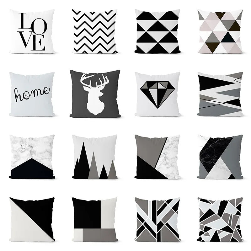 DecorBites™ Geometric Black & White Pillowcase Set – Home Sofa Decoration Cushion
