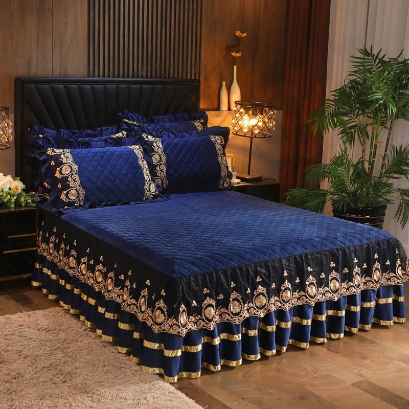 DecorBites™ Crystal Velvet Bedspread Set with Super Soft Quilting & Lace Bedskirt