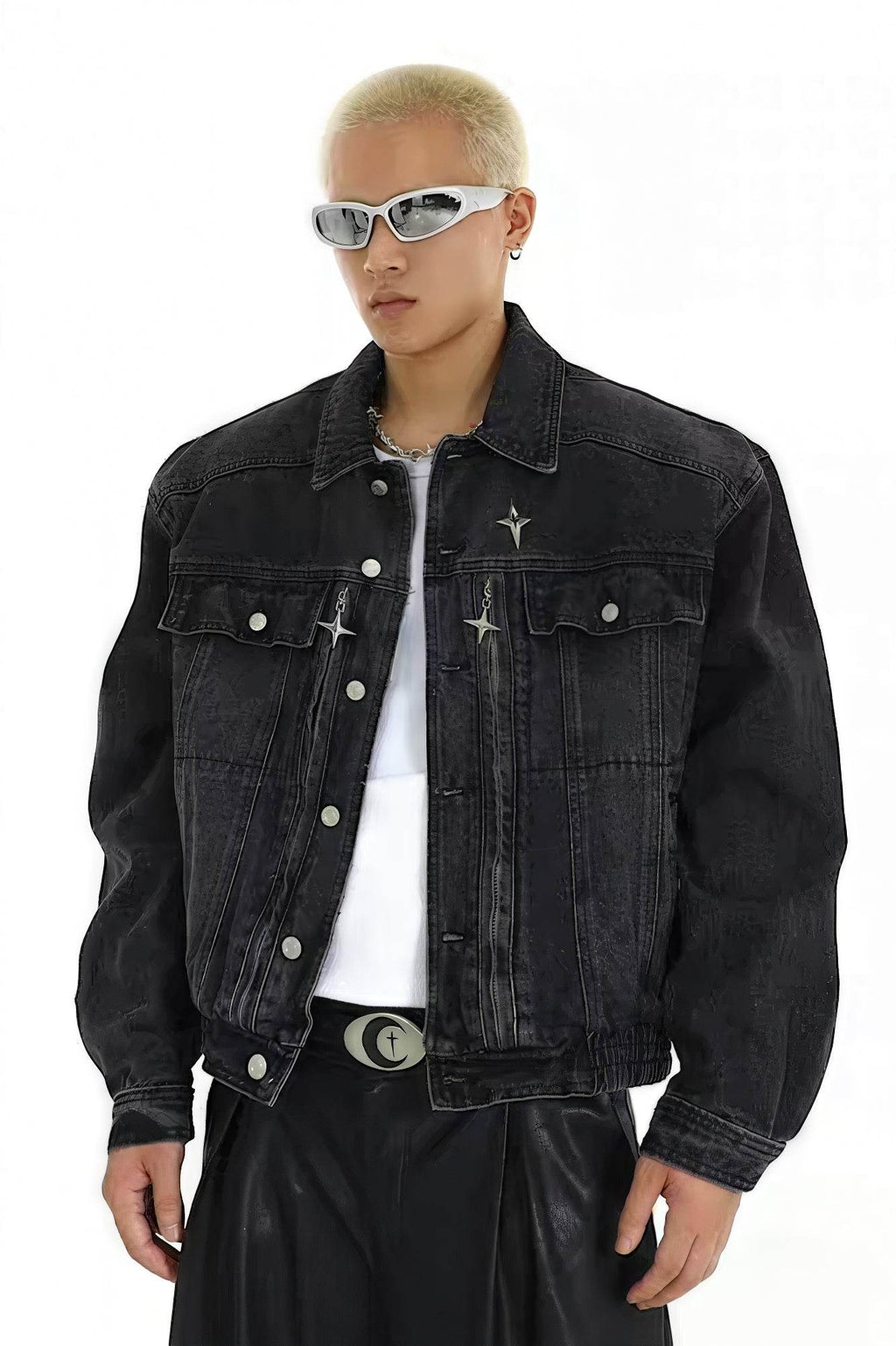 Heavyweight Denim Jacket - Washed Shoulder Pads & Metal Zipper Design