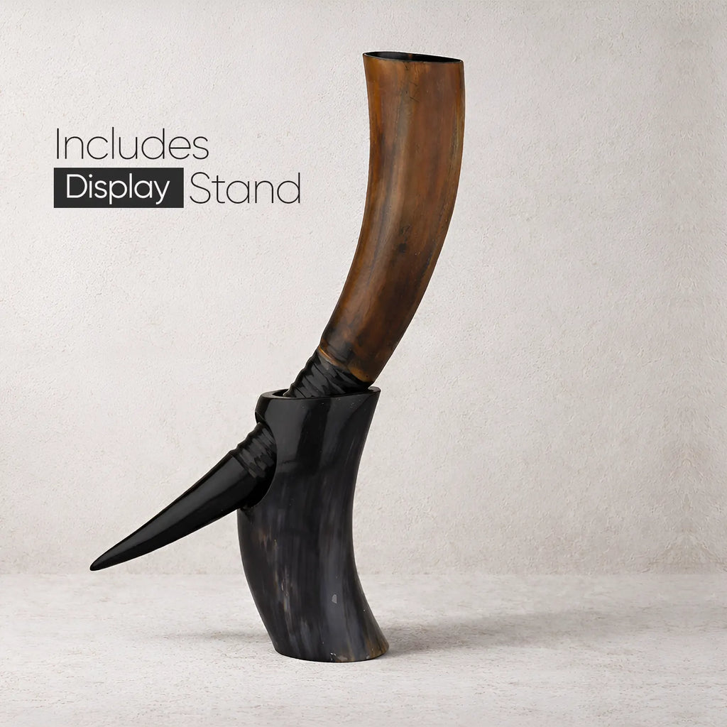 Real Ox Horn Drinking Horn with Stand 16 oz Beer Mug Gift