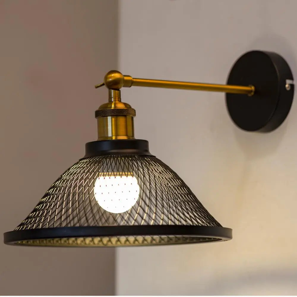 DecorBites™ Iron Net Wall Lamp: Modern Metal Cage Bedroom Lighting