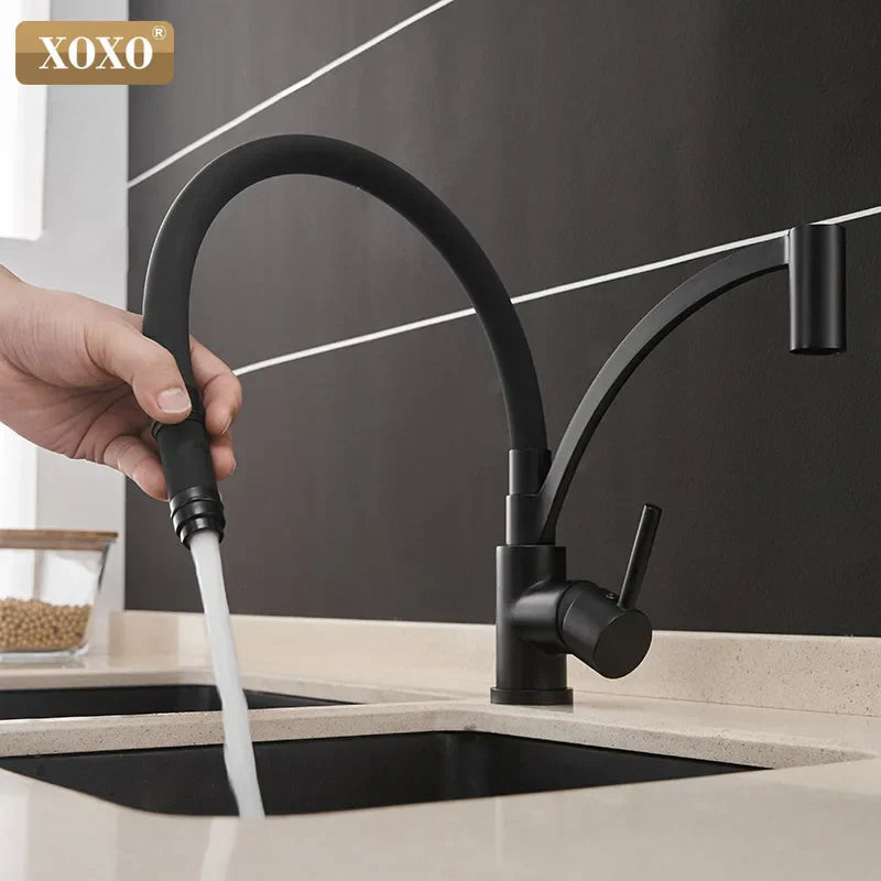 DecorBites™ Black Chrome Kitchen Tap Faucet Pull Down Mixer for Sink.