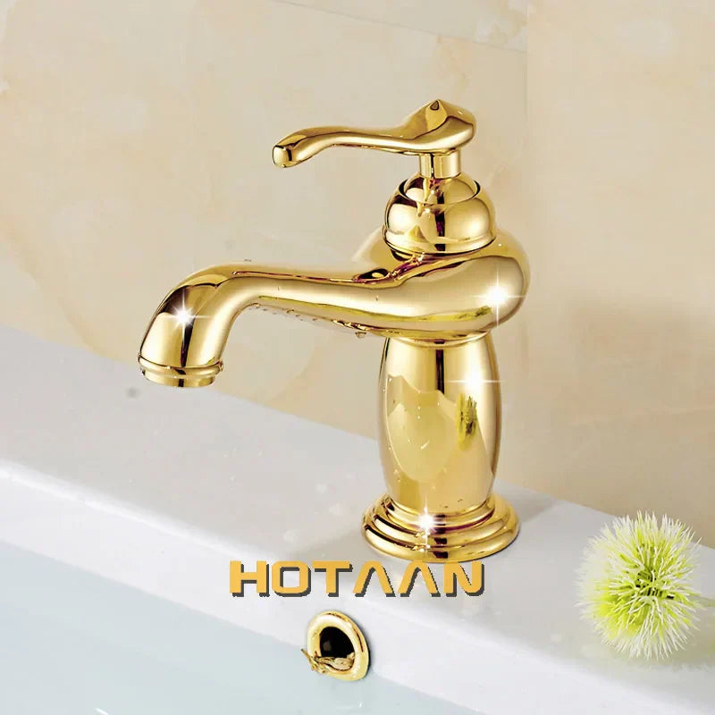DecorBites™ Gold Brass Bathroom Basin Faucet with Ceramic Mixer Tap