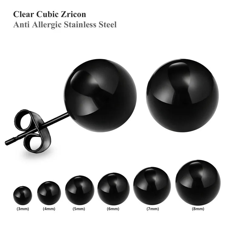 Stainless Steel Ball Stud Earrings Set 6 Pairs | Minimalist Round Clip Earrings for Women Girls