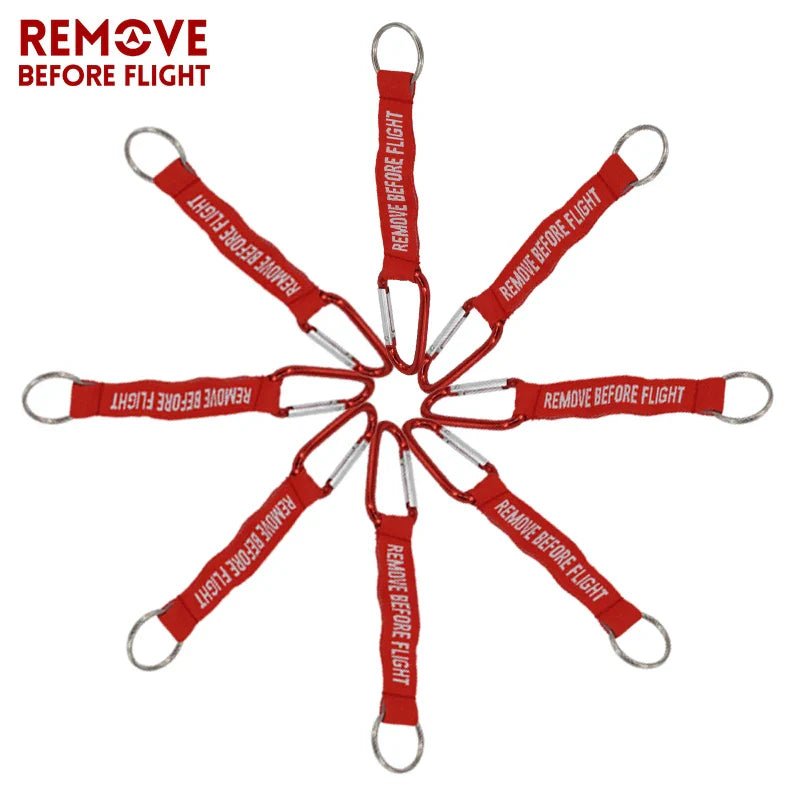 Remove Before Flight 3-Piece Red Keychain Set | Aviation Tag Key Ring for Car and Luggage