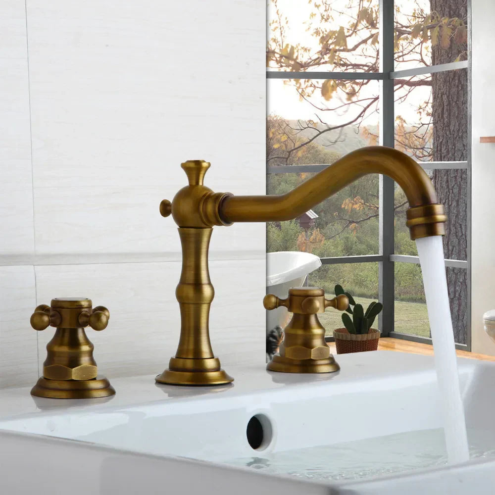 DecorBites™ Dual Handle Basin Faucet in Chrome Solid Brass with Antique Black Finish