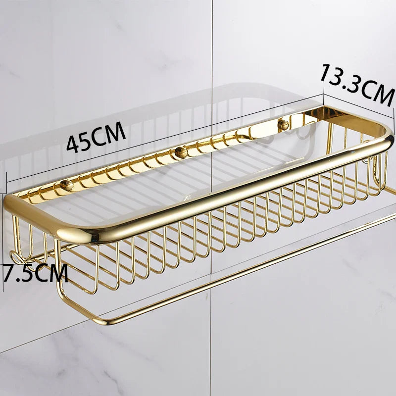 Luxury Shower Bathroom Accessories Set, Towel Ring, Paper Holder, Coat Hook, Toilet Brush, Polished Gold, Bath Hardware