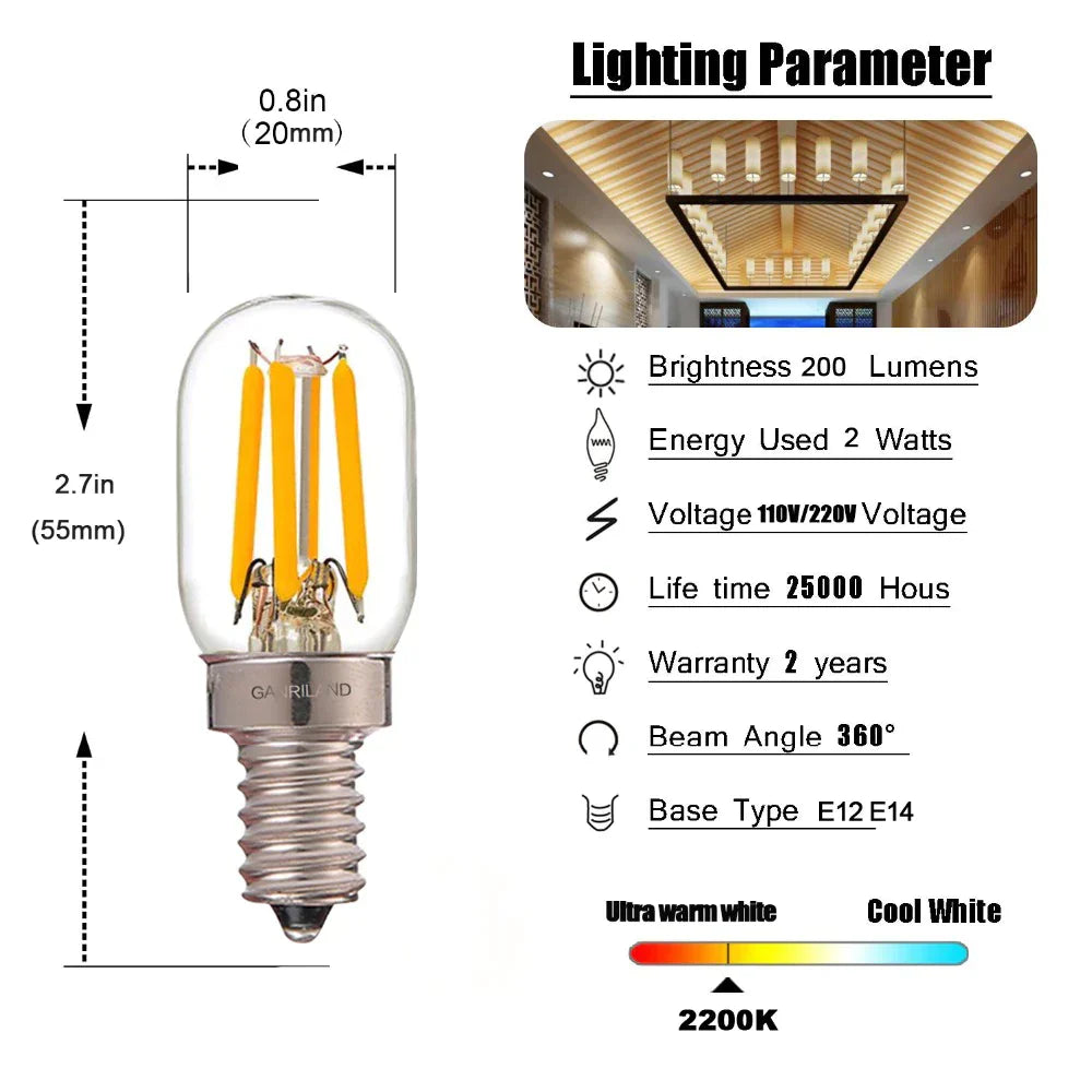 DecorBites™ Dimmable LED Tubular Bulb 220V E12 E14 Mini T20 2200K Refrigerator Light