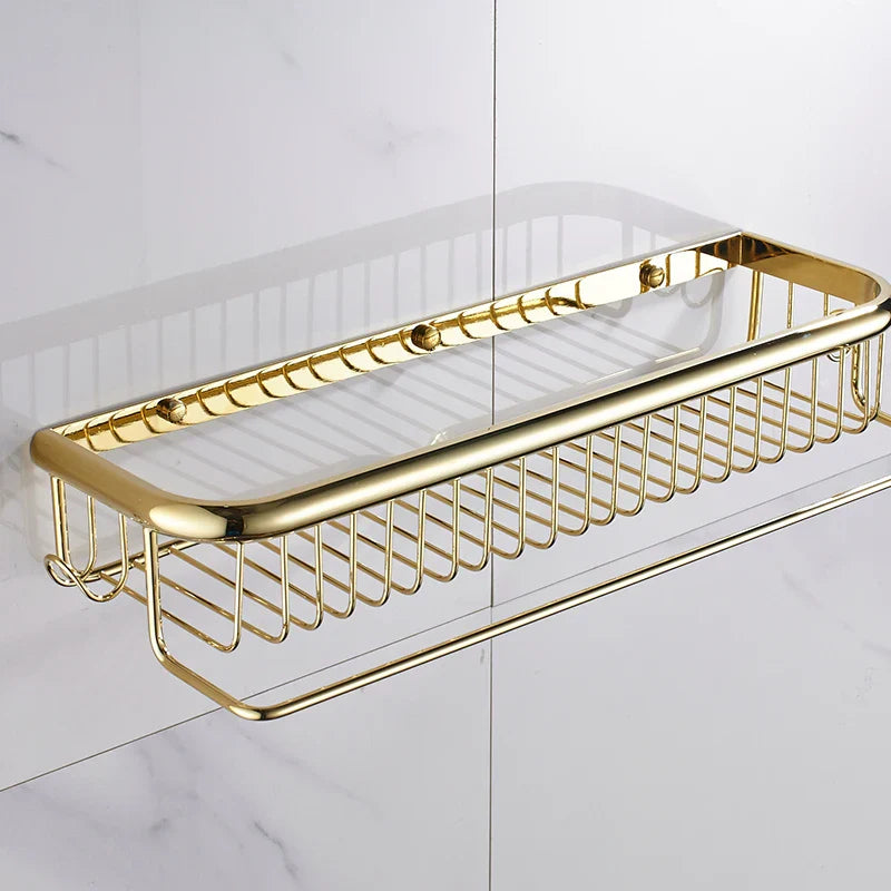 Luxury Shower Bathroom Accessories Set, Towel Ring, Paper Holder, Coat Hook, Toilet Brush, Polished Gold, Bath Hardware
