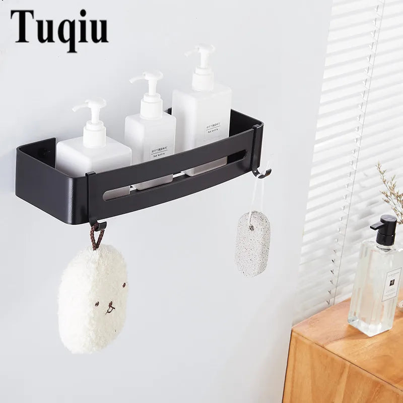 DecorBites™ Black Aluminum Bathroom Corner Shelf Wall Mounted