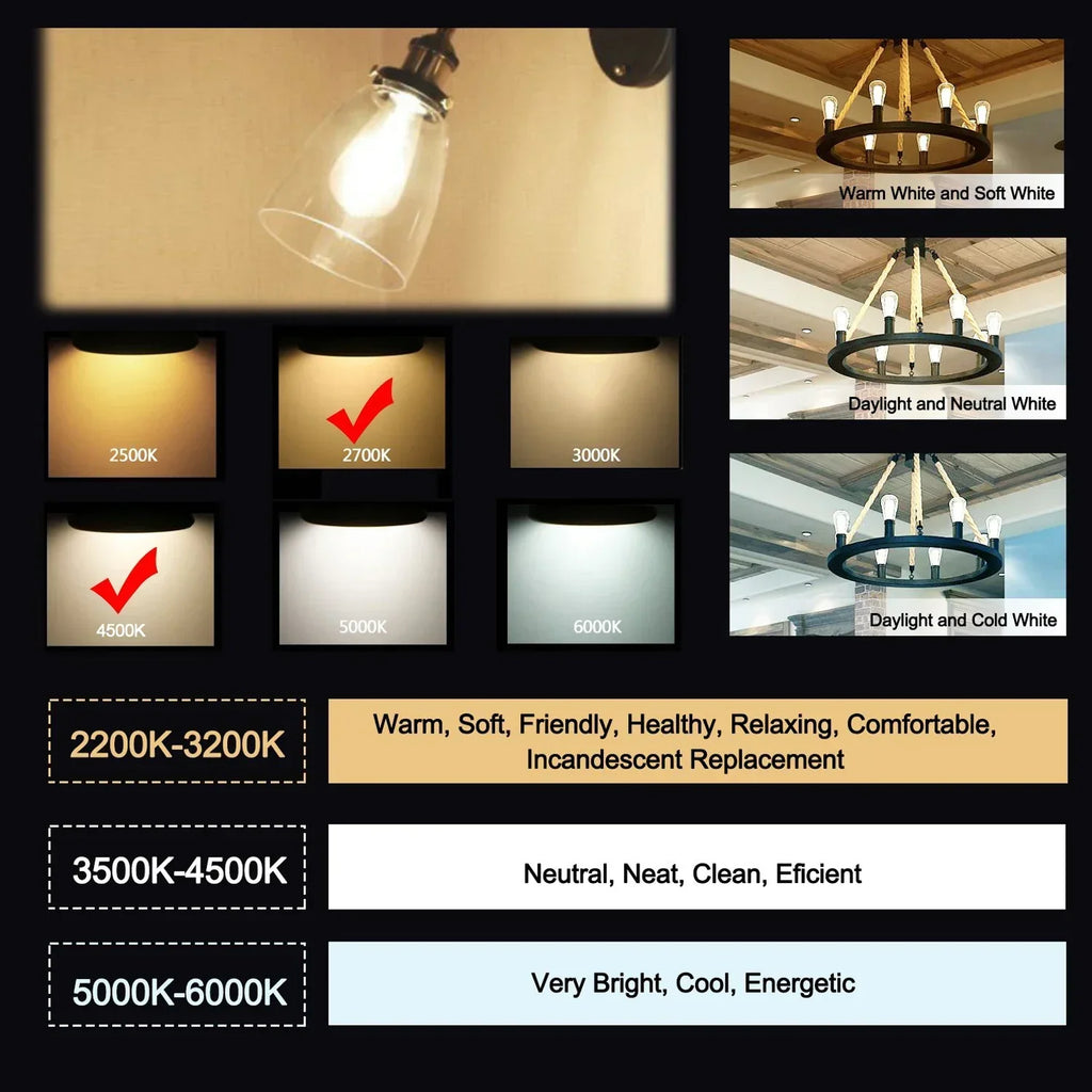 DecorBites™ LED Filament Bulb A19 6W 4500K Daylight Warm White E26 E27