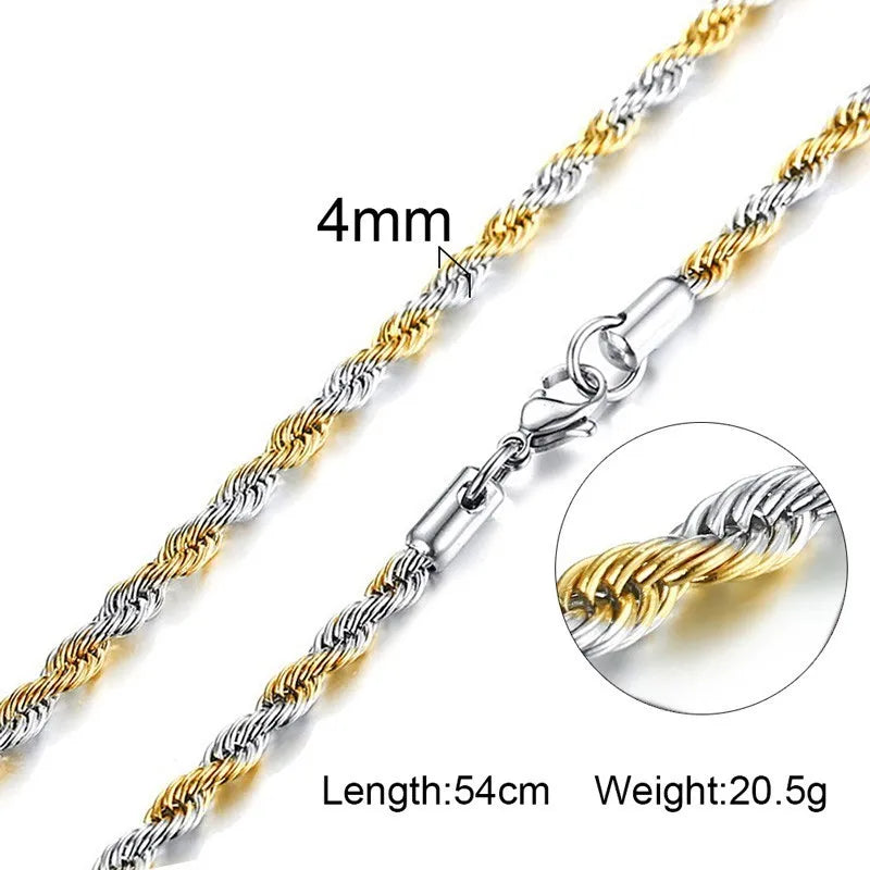 Stainless Steel Rope Chain Necklace | Gold Twisted Wave Link Choker
