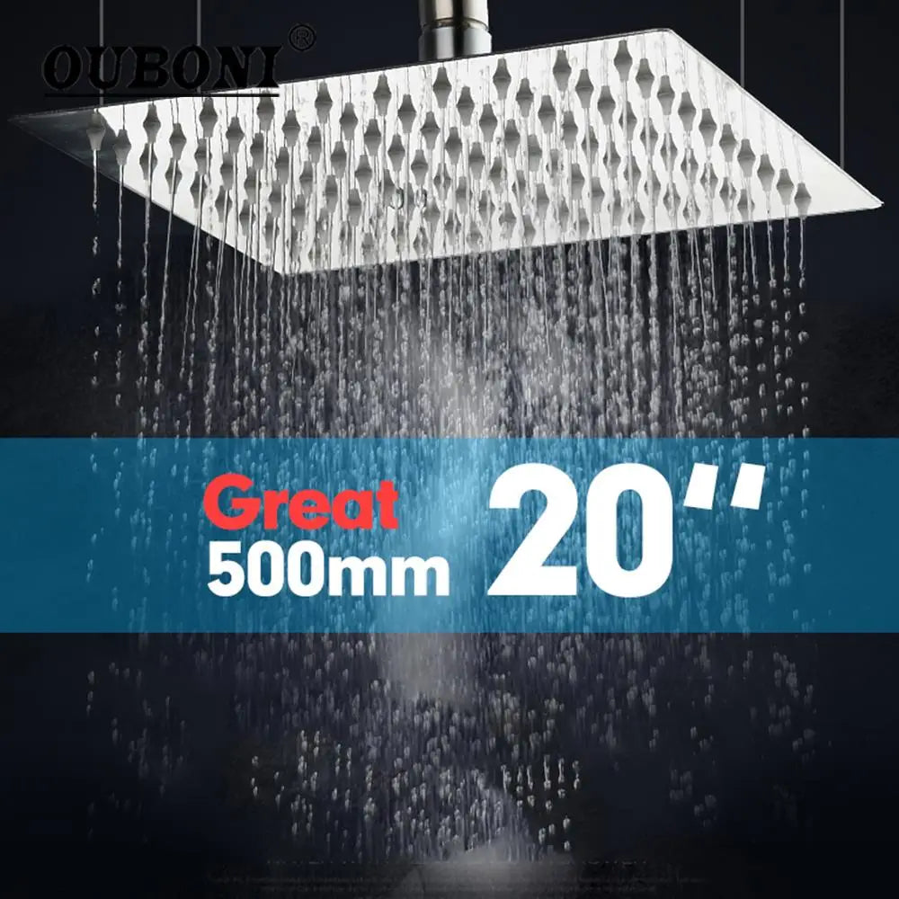 DecorBites™ 20" Chrome Brass Square Rain Shower Head - Wall Mounted Bathroom Shower Head